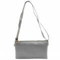 10015S- SILVER PU LEATHER TRI POCKET CLUTCH / CROSS BODY BAG